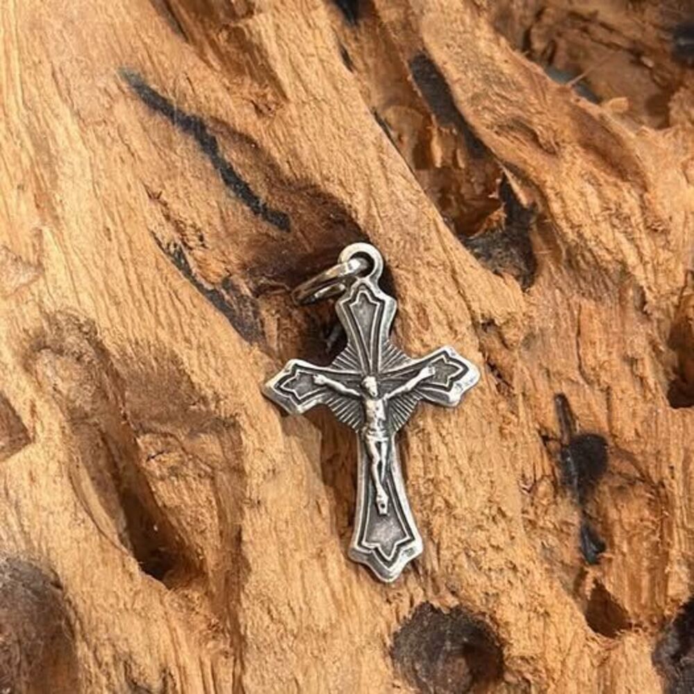 Vintage Crucifix Pendant Sunburst Catholic Cross Charm Rosary Jesus